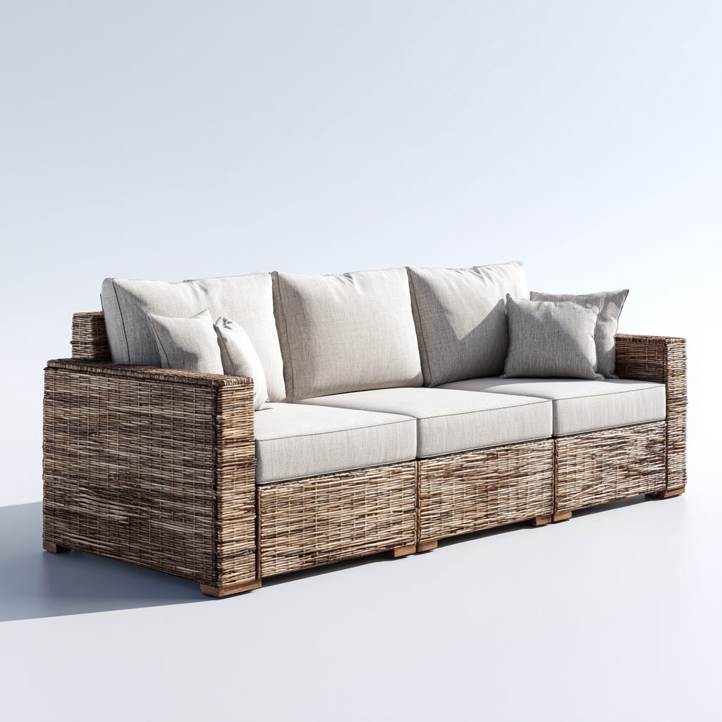 Sofás de exterior ratán 220x85x78 cm natural-beige para jardín estilo moderno