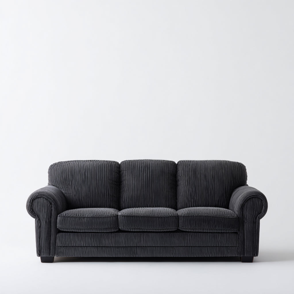 Sofás 3 plazas de tela 208x86x84cm - gris oscuro-negro - para salón diseño clásico
