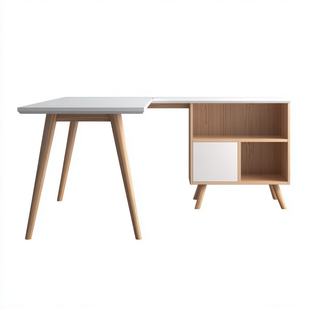 Mesas de oficina madera 140x60x78 cm blanco-natural con almacenamiento estilo nórdico