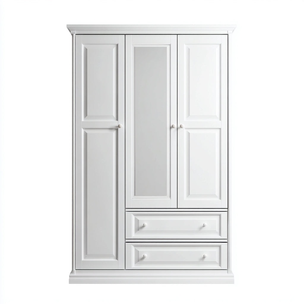 Armarios de madera 130x55x190 cm - blanco - para dormitorio diseño clásico