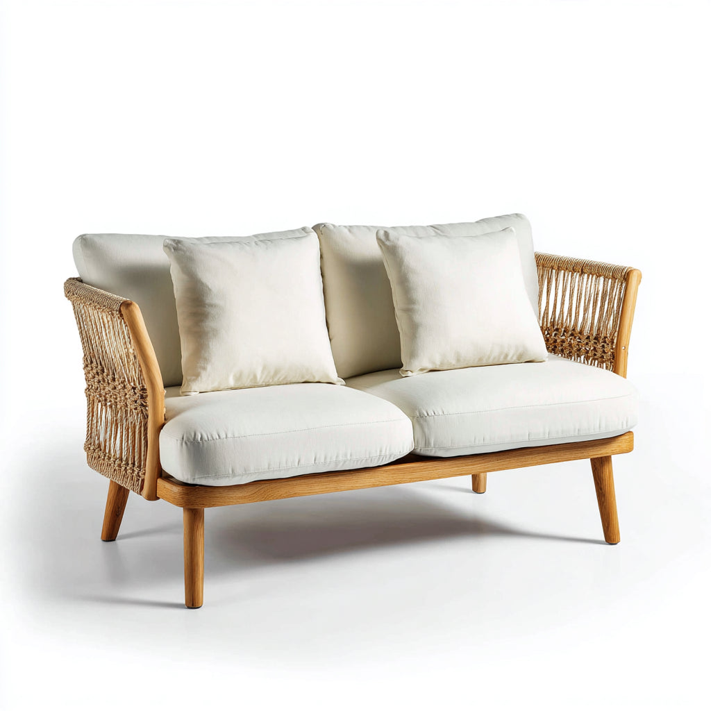 Sofás de exterior ratán y madera 150x78x76 cm blanco-marrón diseño natural